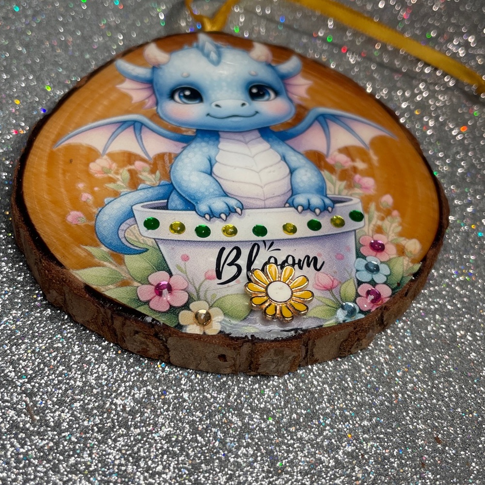 Hand Crafted Blue Dragon Ornament with Yellow Ribbon - Picture 10 of 11